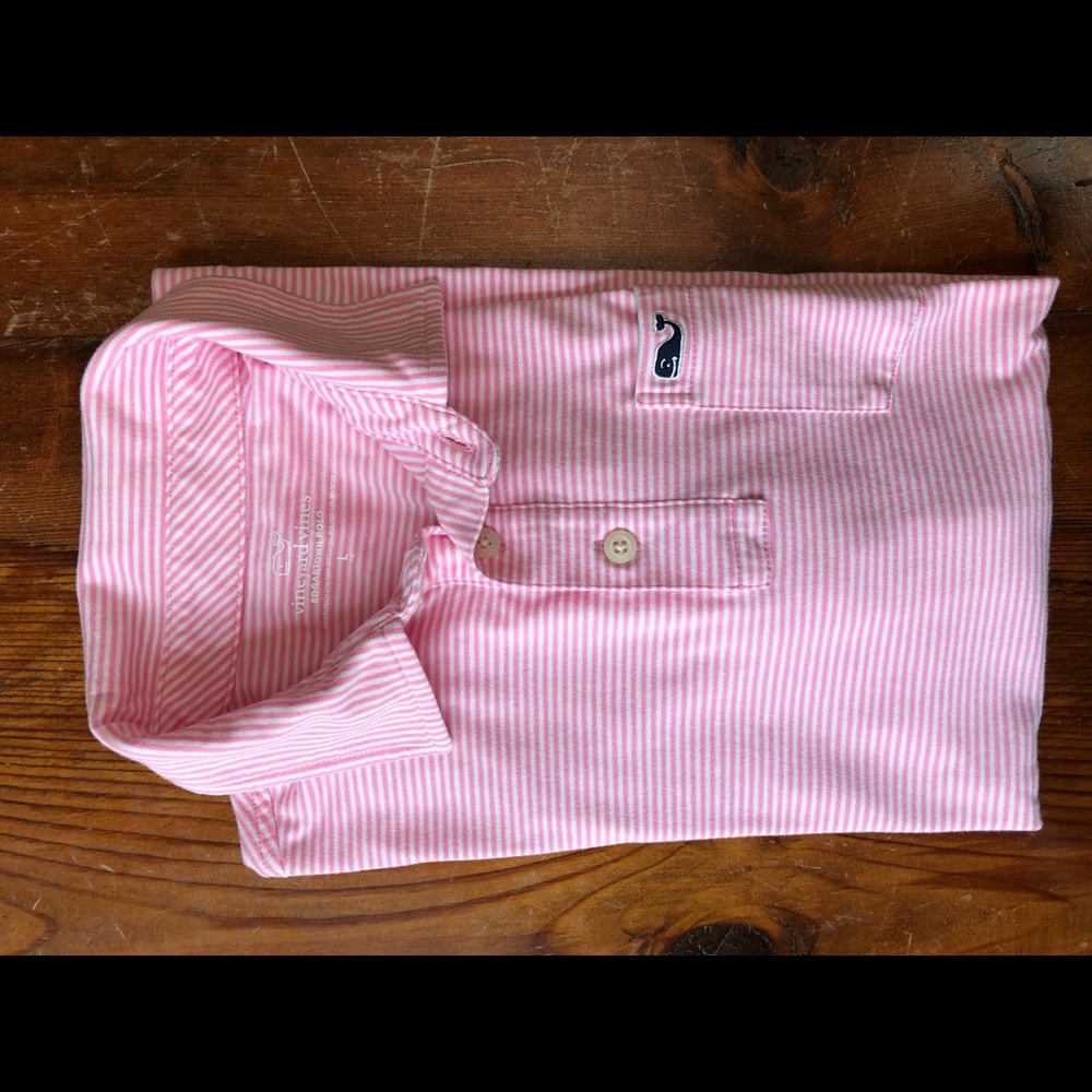 Vineyard Vines Striped Pink Polo Boys Large